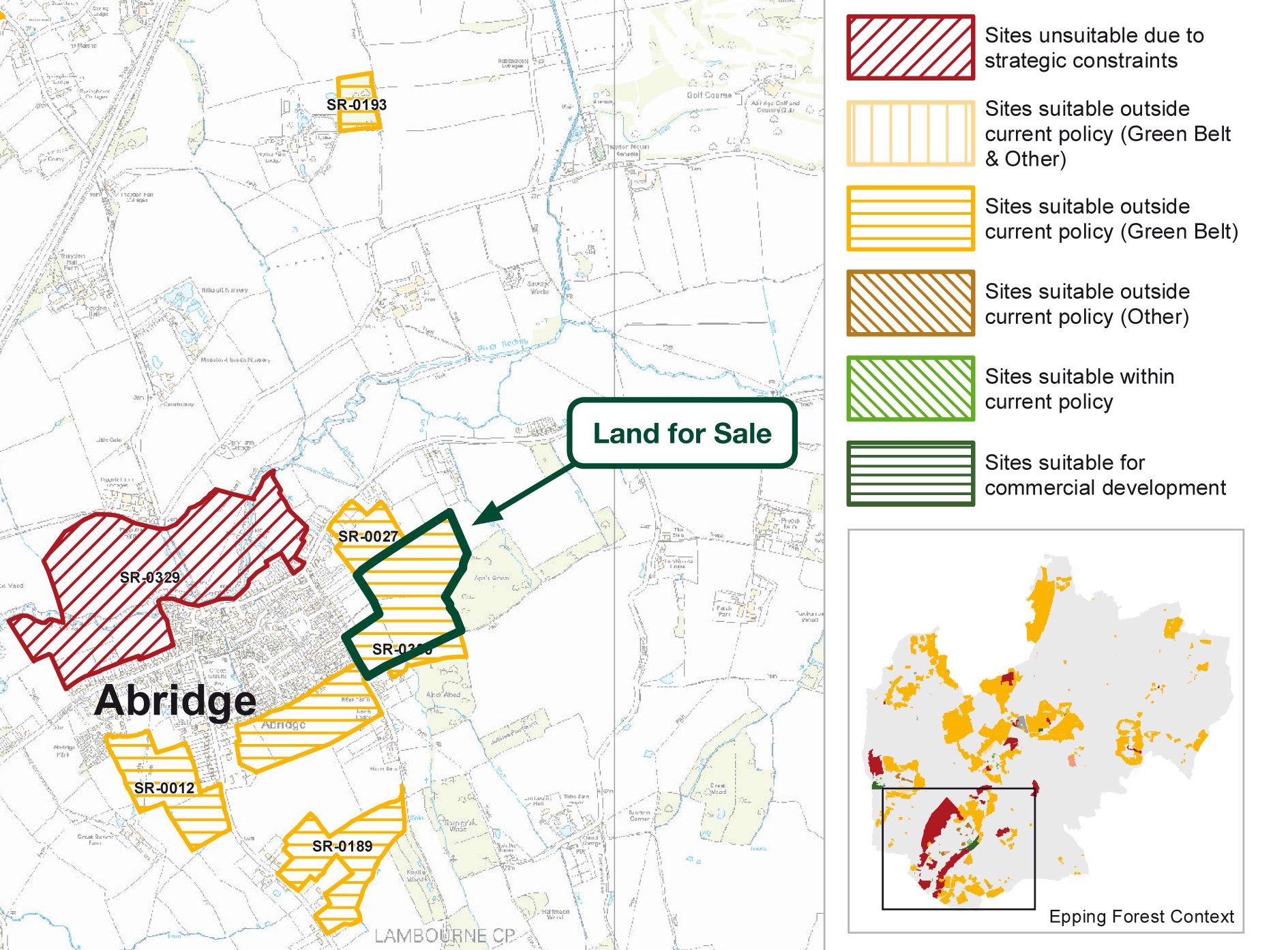 Land for sale in Abridge, Romford - SLAA map