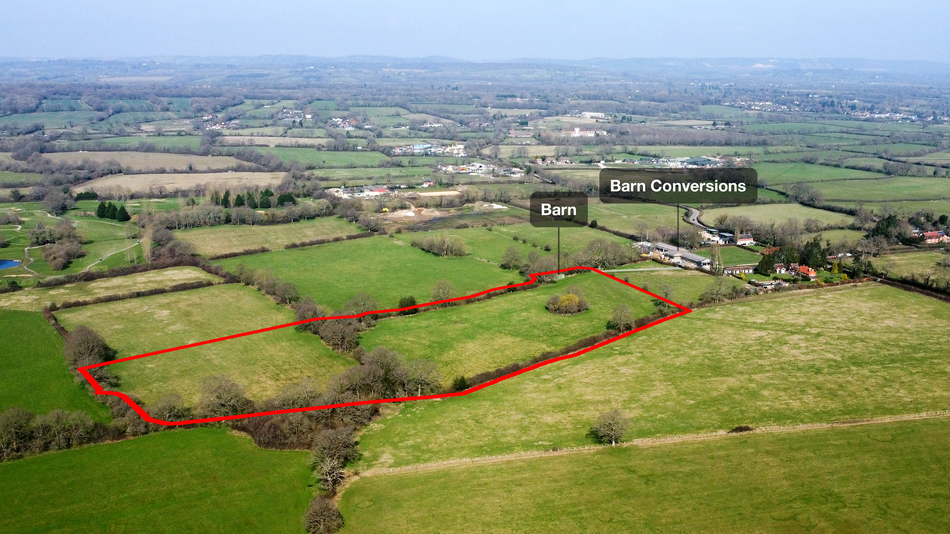 Wells Barn & land for sale in Newchapel, Lingfield drone photo